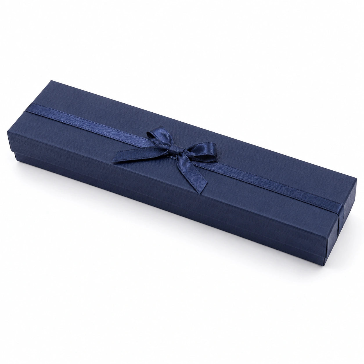 Boîte cadeau rectangulaire 22 x 5 x 3 cm en carton bleu marine à ruban pour bijoux - fermeture décorative