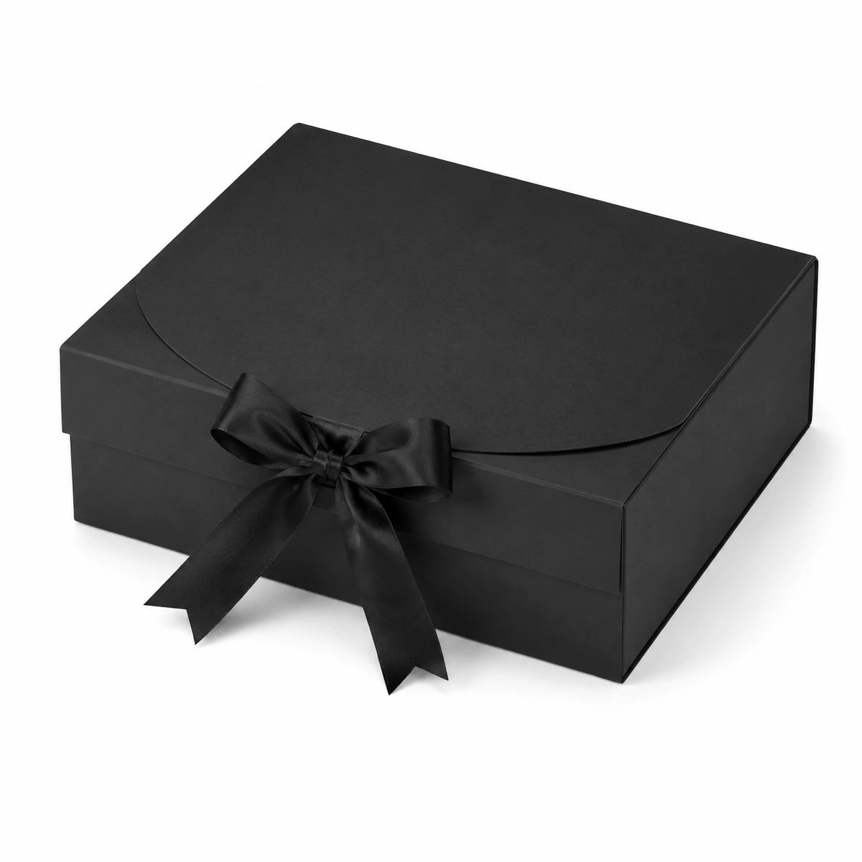Boîte cadeau carrée 30 x 30 x 10 cm en carton noir avec ruban satin style élégant