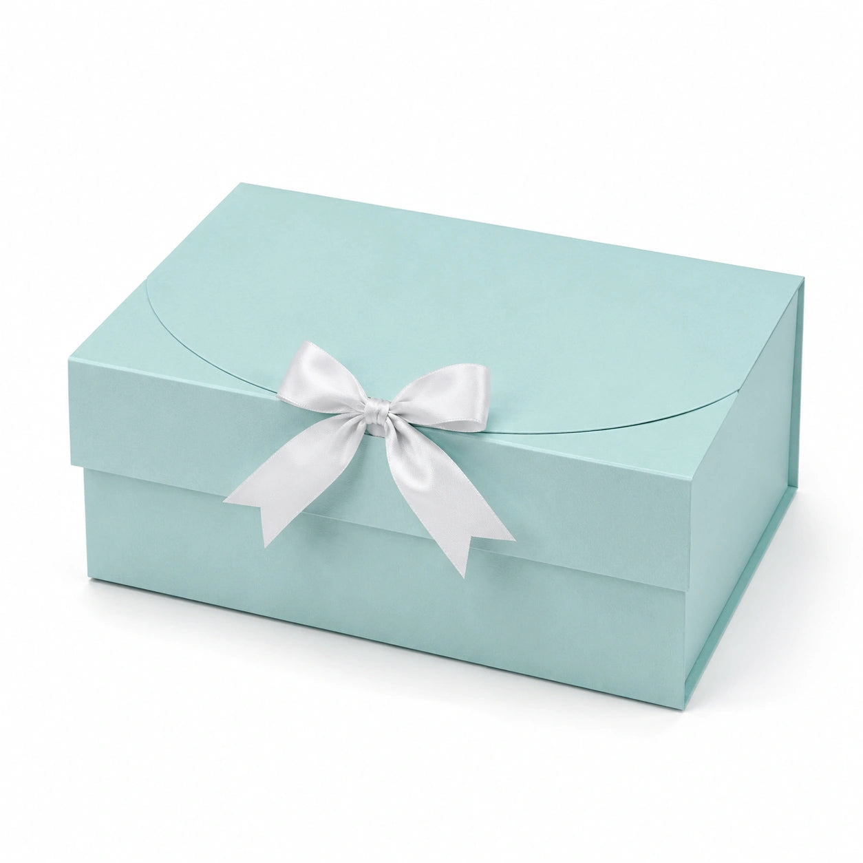 Boîte cadeau 30 x 22 x 10 cm en carton bleu clair avec ruban blanc - rangement élégant