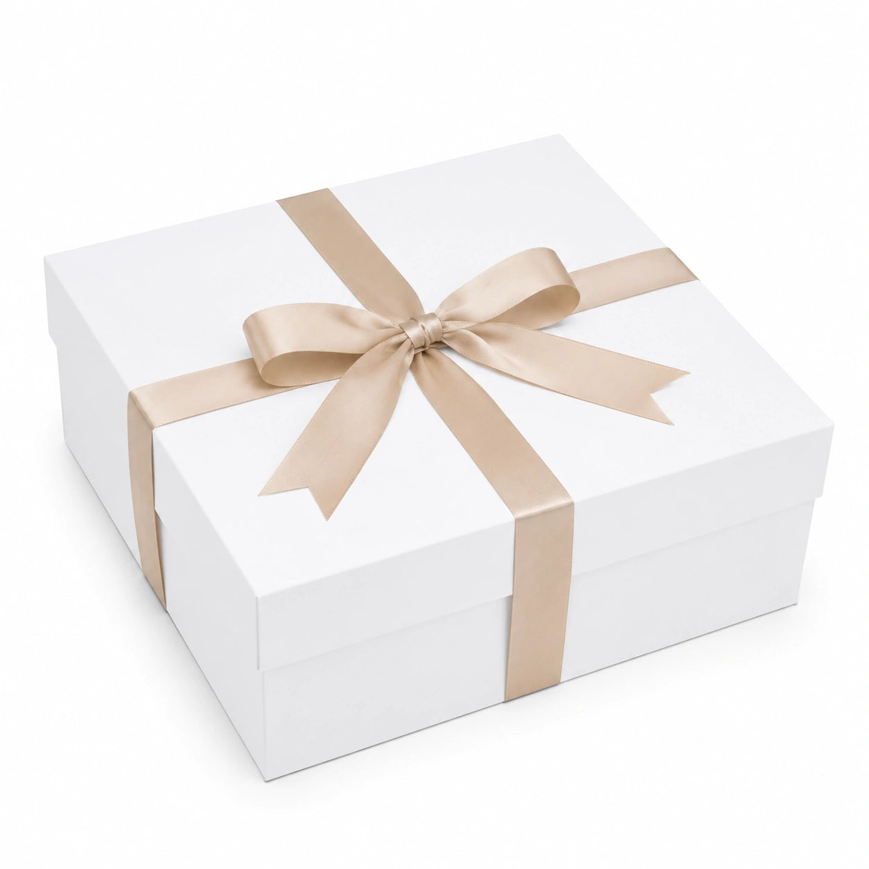 Boîte cadeau 30 x 22 x 10 cm en carton blanc et beige avec ruban satin style élégant