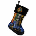 Chaussette de Noël 48 cm en polyester noir multicolore à suspendre motif château fantastique