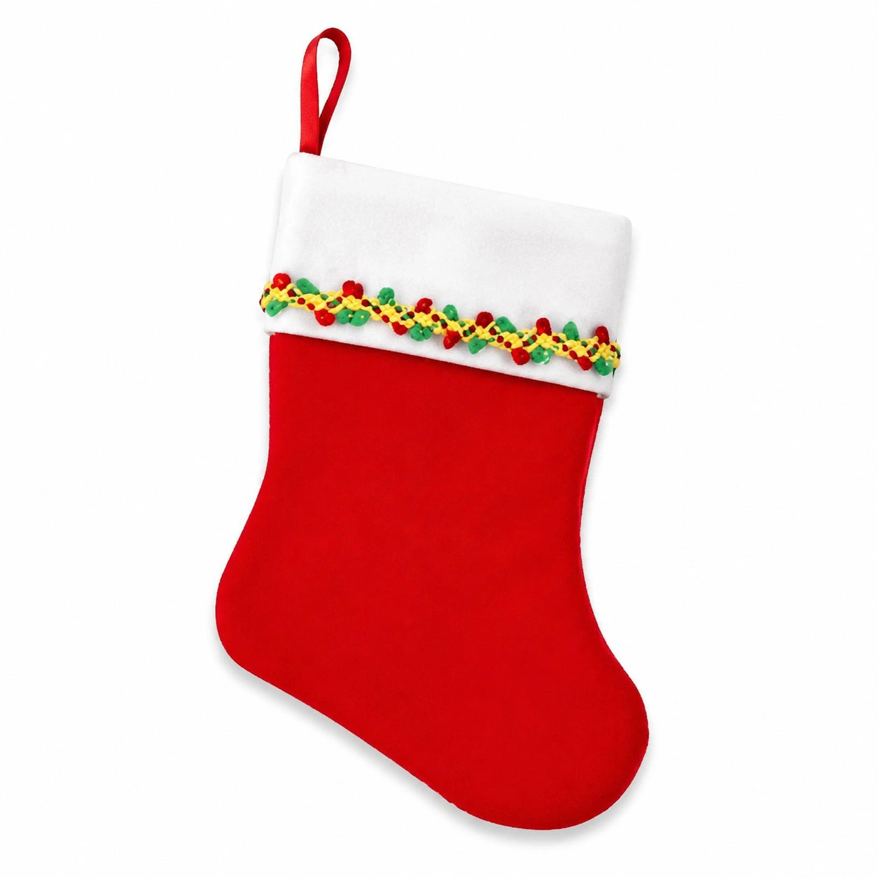 Chaussette de Noël 45 cm en textile rouge et blanc à suspendre décorative