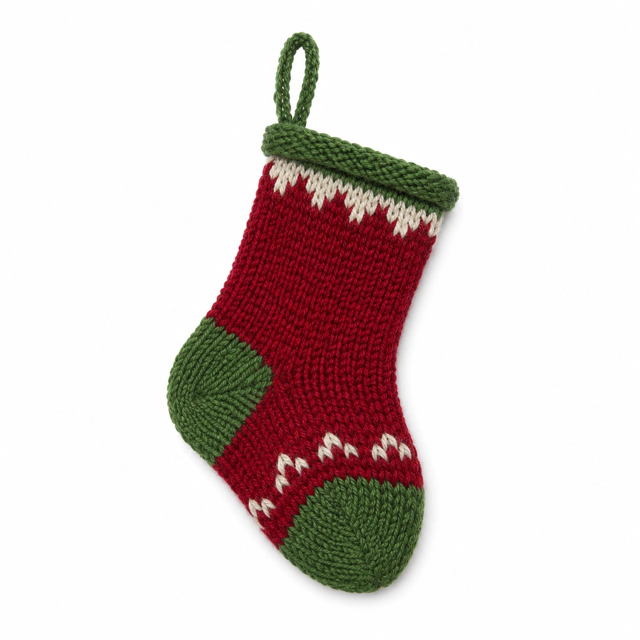 Chaussette décorative 18 cm en tricot rouge vert et blanc à suspendre