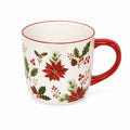 Mug en céramique 0.45 L blanc et rouge à motif floral festif