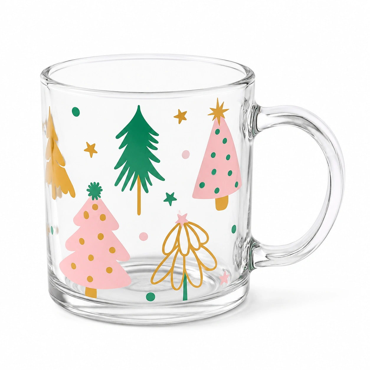 Tasse en verre 0.35 L transparente à motifs de sapins avec anse
