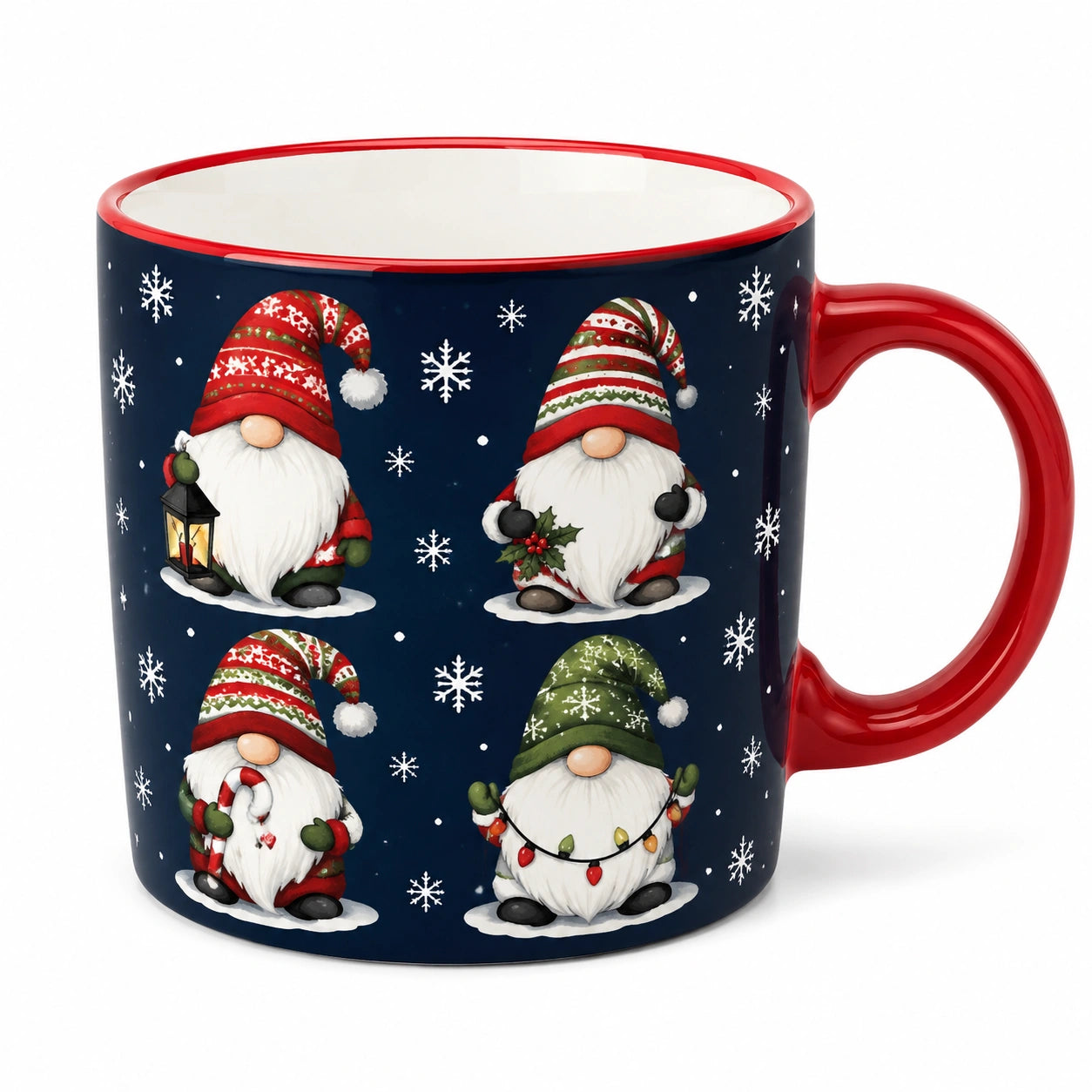 Mug 10 x 11 cm en céramique bleu marine et rouge pour boissons chaudes décor hivernal
