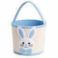 Panier de rangement rond 20 cm en tissu blanc et bleu à motif lapin avec poignée