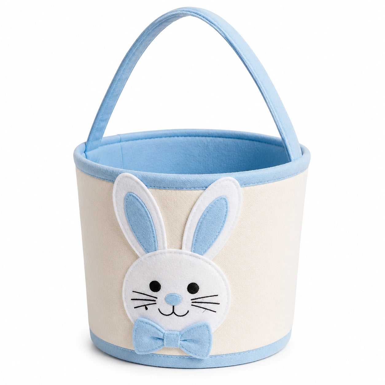 Panier de rangement rond 20 cm en tissu blanc et bleu à motif lapin avec poignée