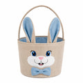Panier de rangement rond 24 cm en tissu beige et bleu à motif lapin avec anse souple