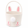 Panier de rangement rond 28 cm en coton blanc rose motif lapin avec poignée