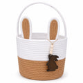 Panier de rangement rond 25 cm en corde de coton blanc et naturel avec anses motif lapin
