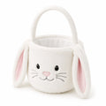 Panier de rangement rond 25 x 22 cm en tissu peluche blanc rose à motif lapin avec anse