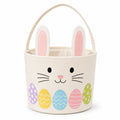 Panier de rangement rond 30 cm en tissu écru motif lapin et œufs décoratifs avec anse