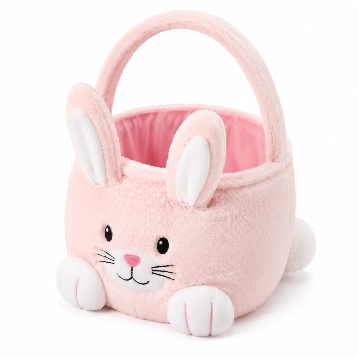 Panier de rangement rond 25 cm en polyester rose style lapin avec anse
