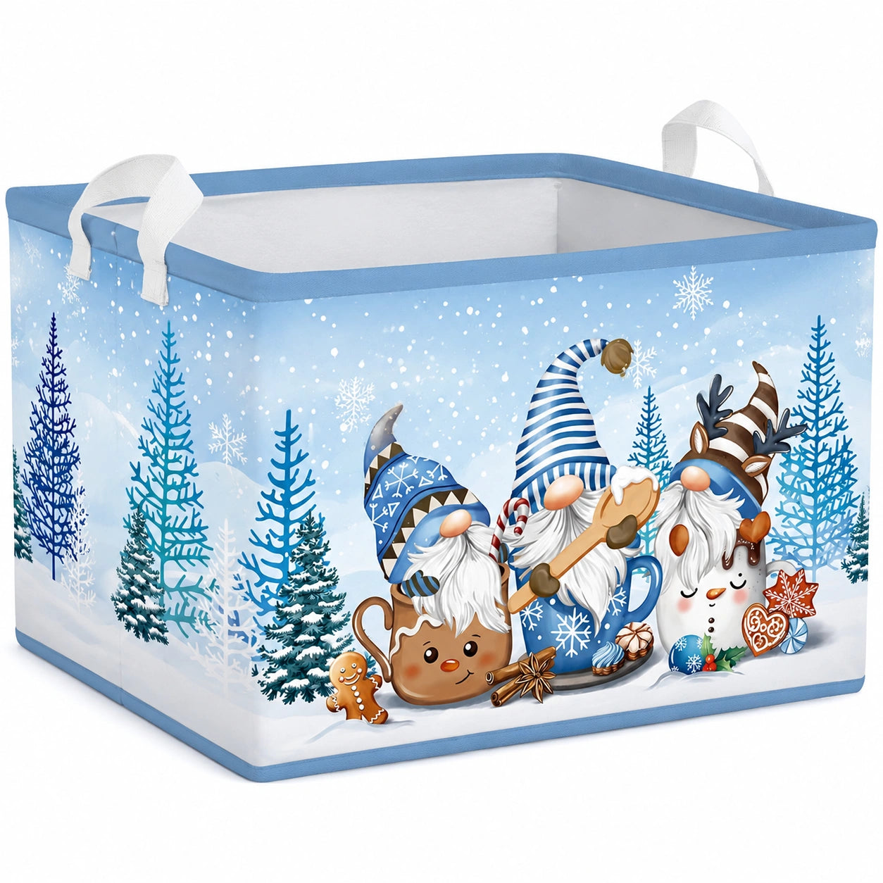 Boîte de rangement 40 x 30 x 30 cm en tissu bleu à motif hivernal avec poignées pliable