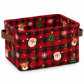 Panier de rangement 38 x 28 x 25 cm en tissu rouge noir à motifs festifs avec poignées