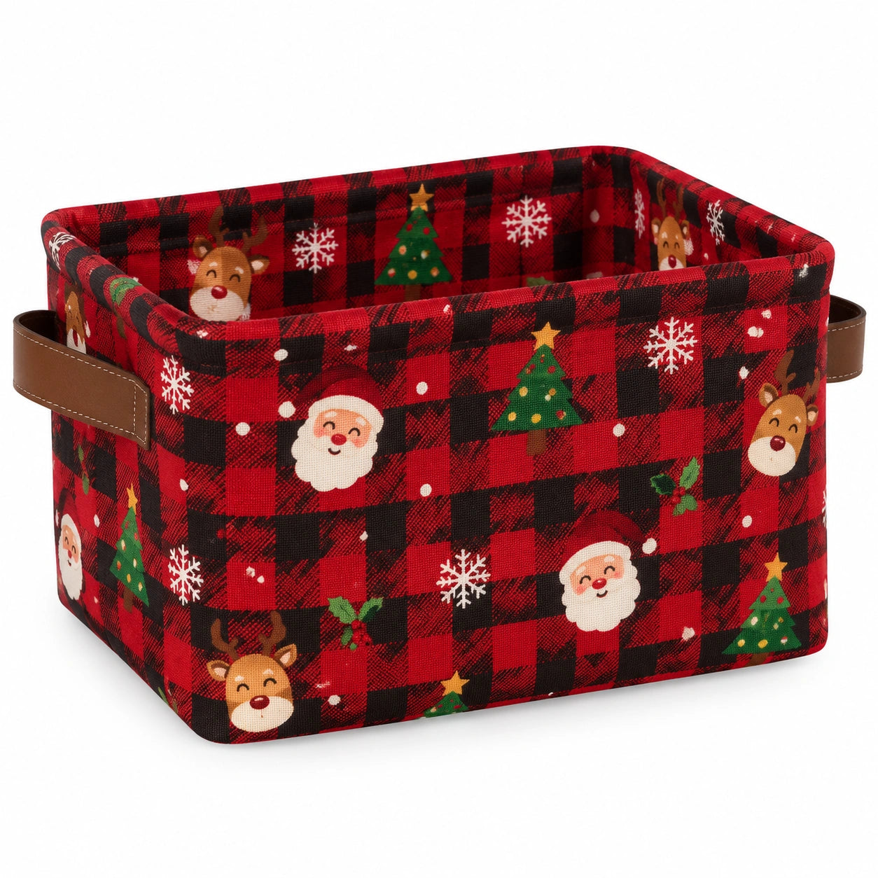 Panier de rangement 38 x 28 x 25 cm en tissu rouge noir à motifs festifs avec poignées