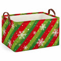 Panier de rangement 40 x 30 x 25 cm en toile rouge et vert à poignées style Noël pliable
