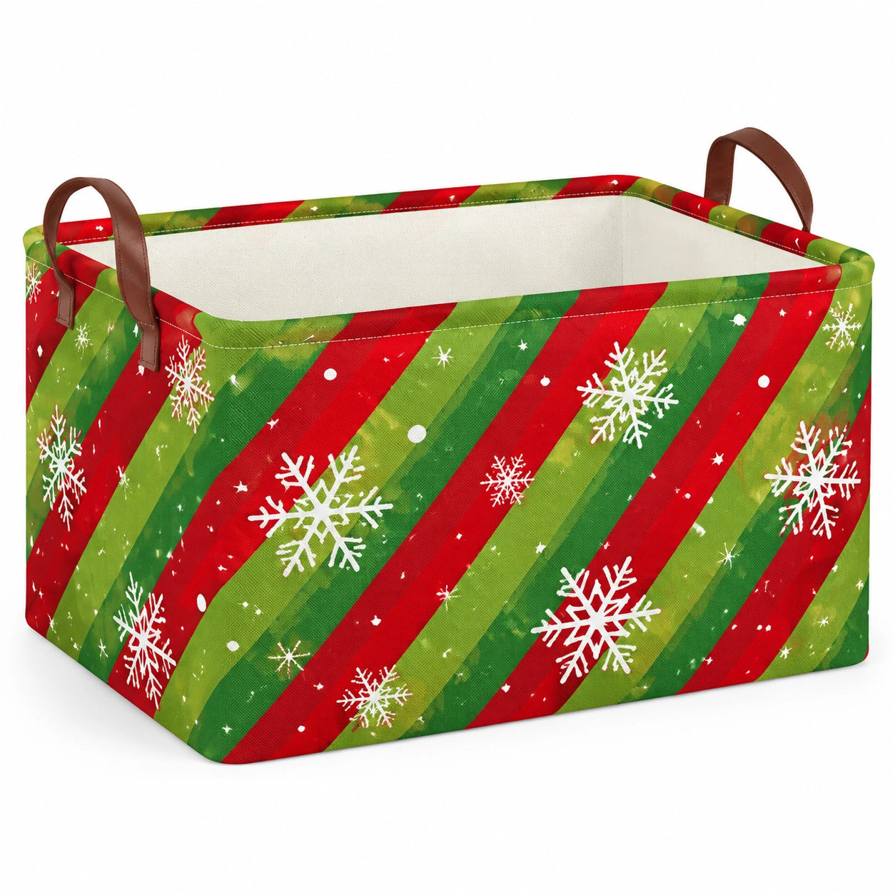 Panier de rangement 40 x 30 x 25 cm en toile rouge et vert à poignées style Noël pliable