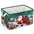 Boîte de rangement pliable 38 x 28 x 28 cm en tissu vert motif hivernal avec poignées