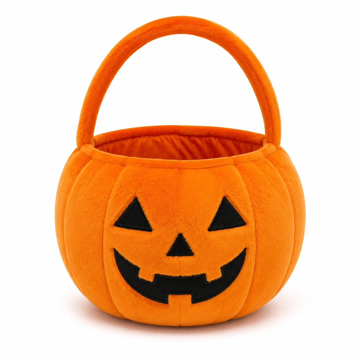 Sac à friandises citrouille 20 cm en peluche orange avec poignée