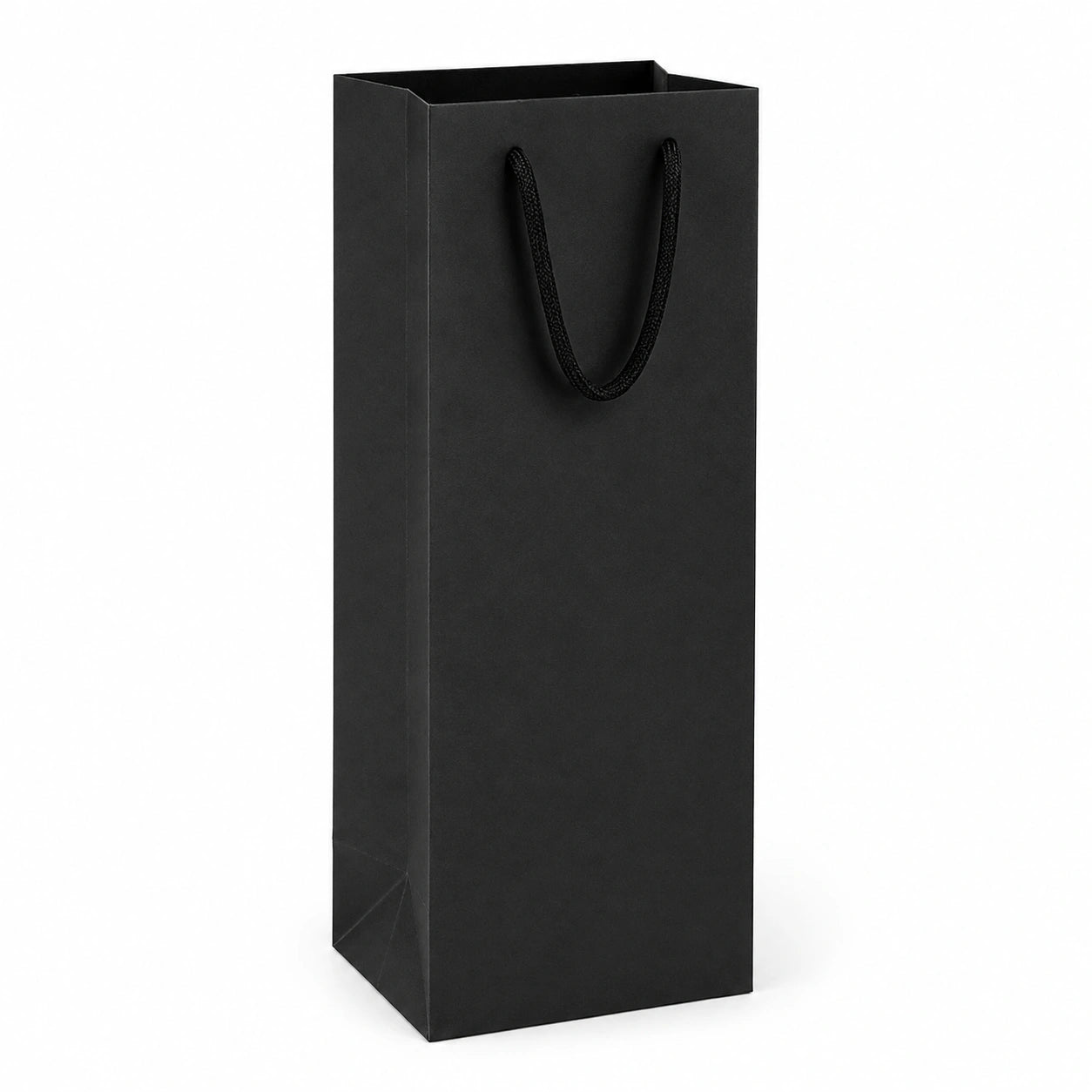 Sac cadeau 12 x 9 x 36 cm en papier noir pour bouteille avec poignées cordon