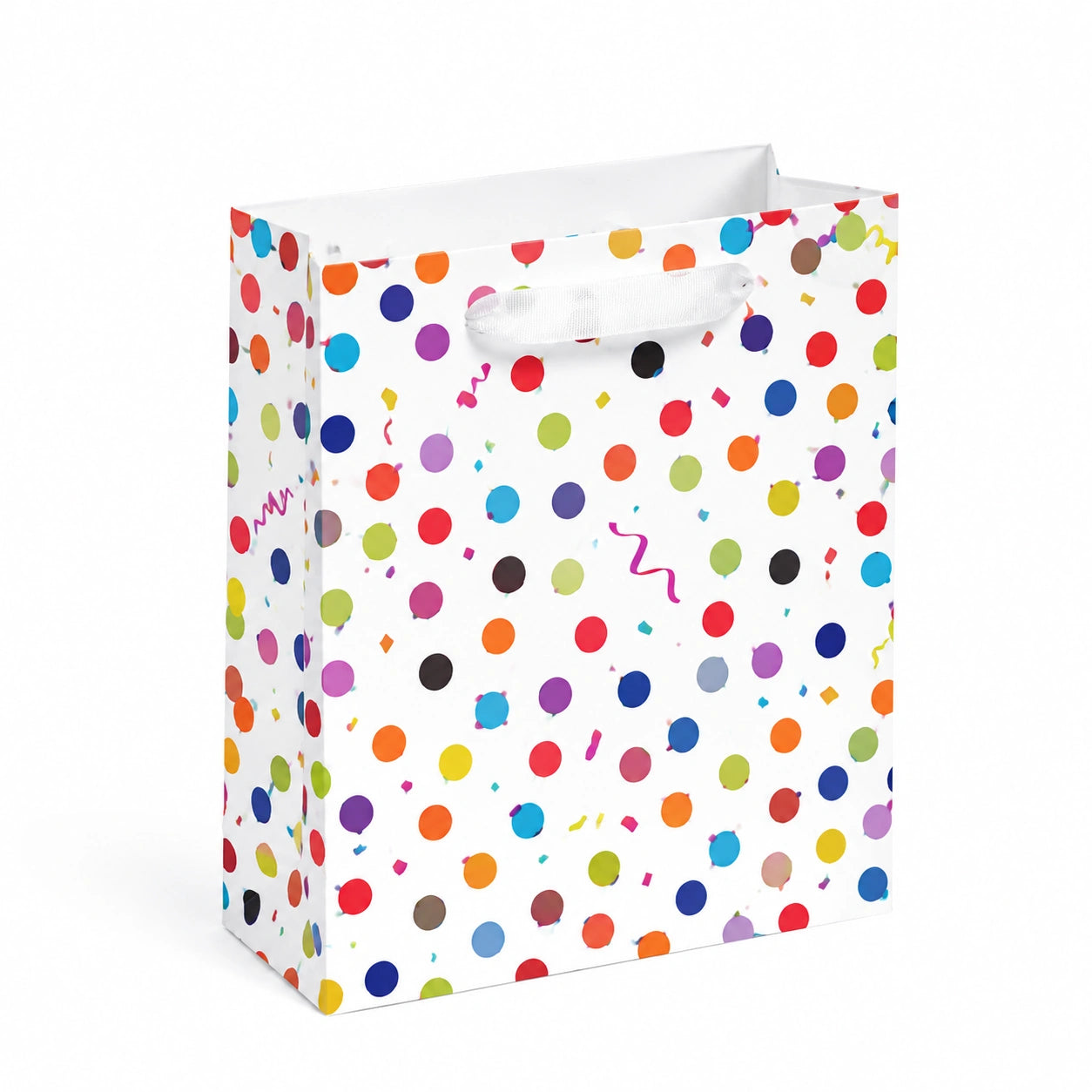 Sac cadeau 26 x 12 x 32 cm en papier blanc multicolore à poignées style festif