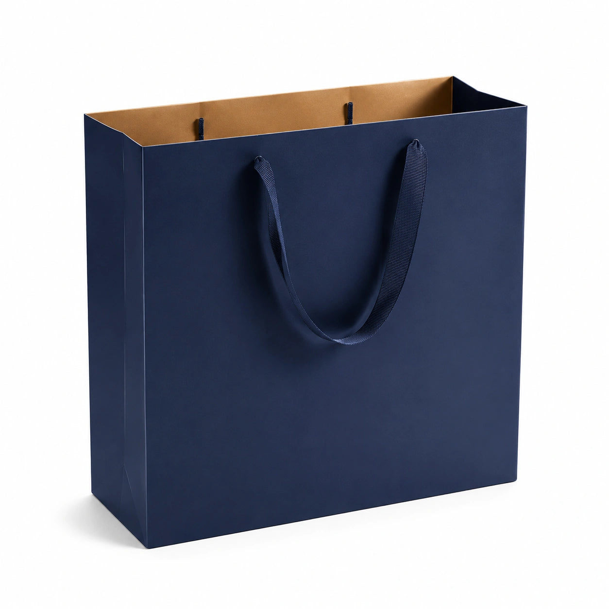 Sac cadeau 30 x 12 x 40 cm en carton bleu marine à poignées textiles - emballage élégant