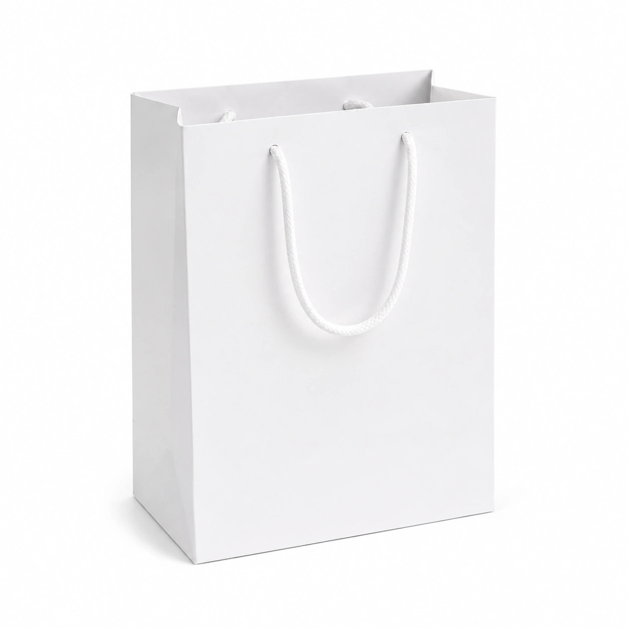 Sac cadeau 20 x 10 x 30 cm en papier blanc à poignées corde - emballage pliable